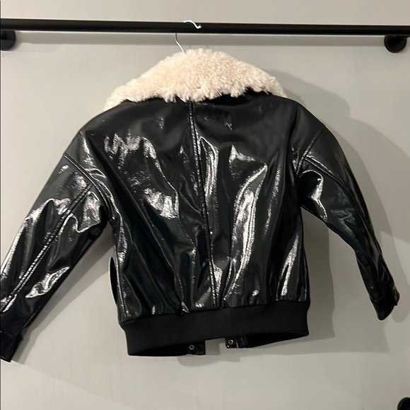 Scoop Black Faux Leather Jacket with White Fur Collar - Picture 6 of 6